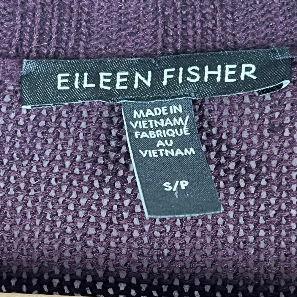 Eileen Fisher Womens Plum Purple Linen Cotton Open Front Cardigan Sweater S/P